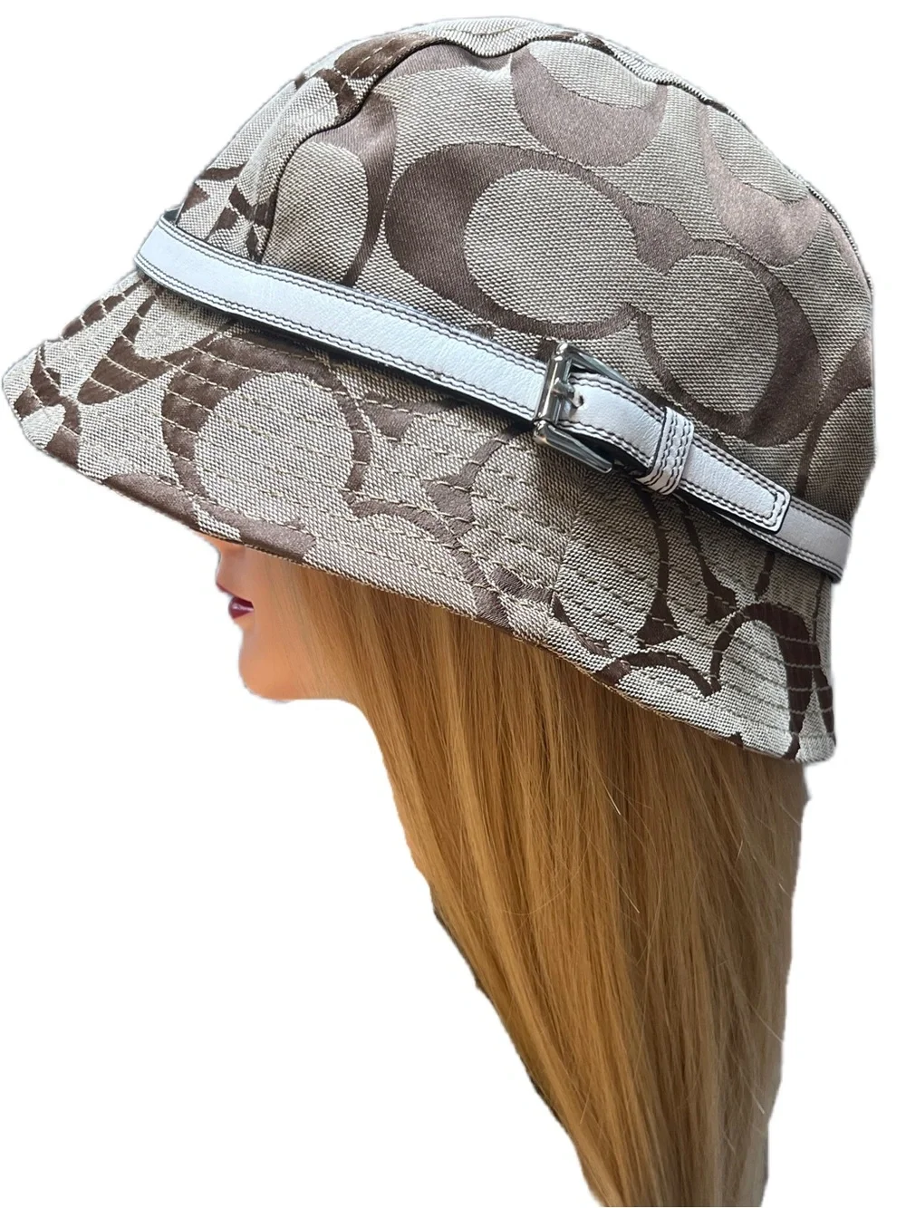 COACH Signature Jacquard Bucket Hat with Leather Trim Size Sm/P